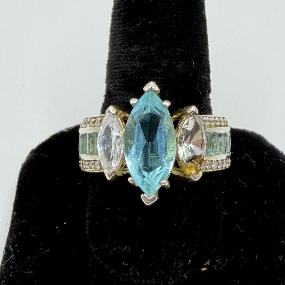 Heavy 925 Sterling Silver Blue Topaz CZ Ring Size 10